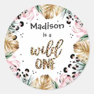 Wild One Birthday Leopard Print Wild Jungle Party Classic Round Sticker