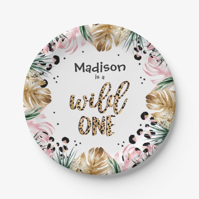 Wild One Birthday Leopard Print Wild Jungle Party Paper Plate (Front)