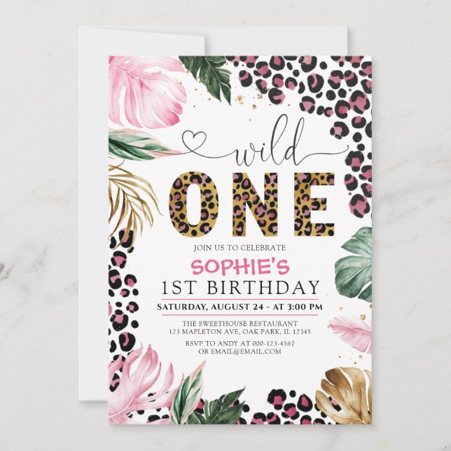 Wild One Birthday Leopard Safari Jungle Birthday Invitation (Front)