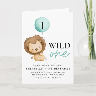 Wild One Birthday Lion Invitation, Zoo Birthday Invitation