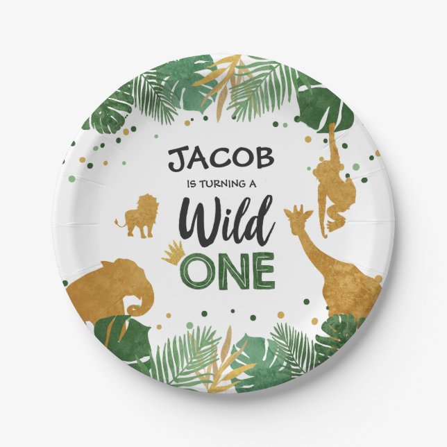 Wild one birthday Paper Plates Safari Animals Boy (Front)