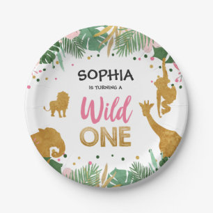 Wild one birthday Paper Plates Safari Animals Girl