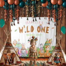 Wild One Birthday Party Backdrop with Animals