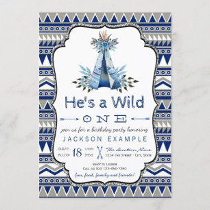 Wild One Birthday Party Blue Teepee First Birthday Invitation