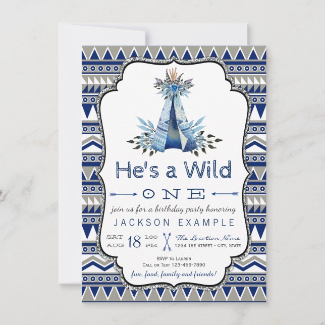Wild One Birthday Party Boys Teepee First Birthday Invitation (Front)