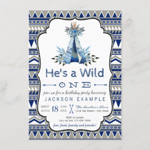 Wild One Birthday Party Boys Teepee First Birthday Invitation