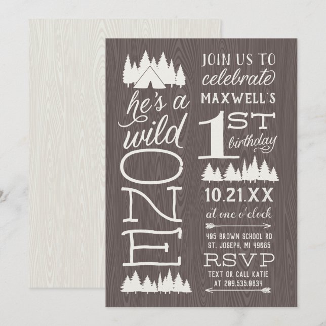 Wild One Birthday Party for 1st Birthday Invitation (Front/Back)
