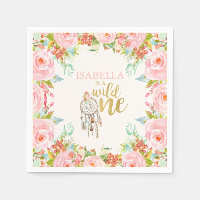 Wild One Birthday Party Napkin Boho Dreamcatcher (Front)