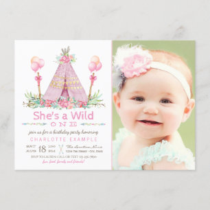 Wild One Birthday Party Pink Teepee 1st Birthday Invitation