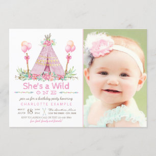 Wild One Birthday Party Pink Teepee 1st Birthday Invitation