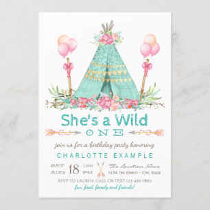Wild One Birthday Party Teepee First Birthday Invitation