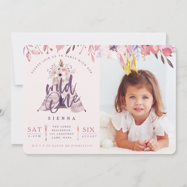 Wild one birthday photo party invite. invitation (Front)