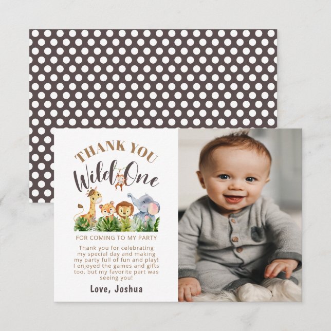Wild One Birthday Photo Thank You Card (Front/Back)