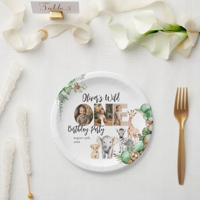 Wild One Birthday Safari Animal Photo Paper Plate (Wedding)