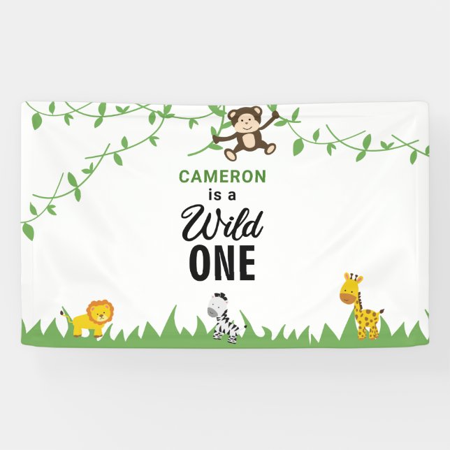 Wild One Birthday Safari Jungle Animals  Banner (Horizontal)