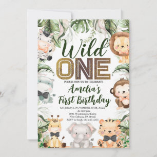 Wild One Birthday, Safari, Jungle WILD One Animal Invitation