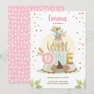 Wild One Birthday Teepee Boho Tribal Pink Girl Invitation