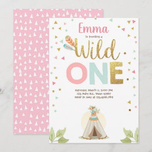 Wild One Birthday Teepee Boho Tribal Pink Girl Invitation