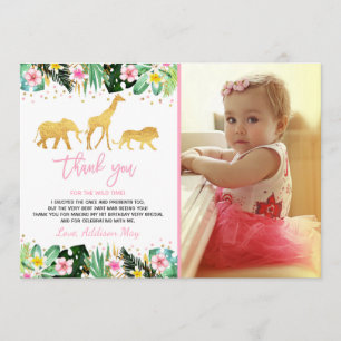 Wild One Birthday Thank You Card Jungle Animals