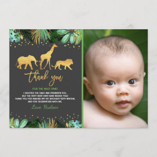 Wild One Birthday Thank You Card Jungle Animals