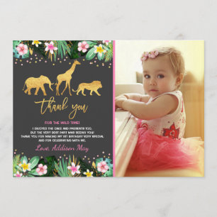 Wild One Birthday Thank You Card Jungle Animals