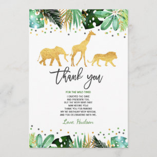 Wild One Birthday Thank You Card Jungle Animals