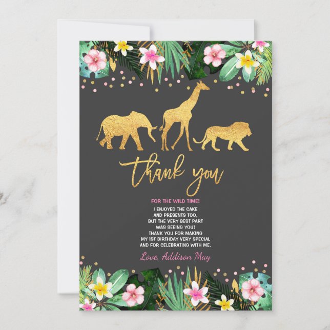 Wild One Birthday Thank You Card Jungle Animals (Front)