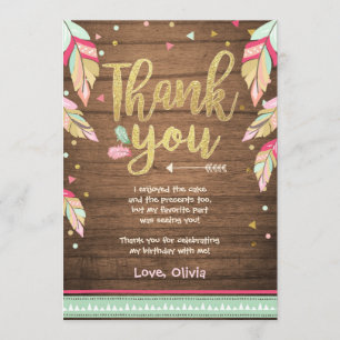 Wild One birthday Thank you card pink gold Girl