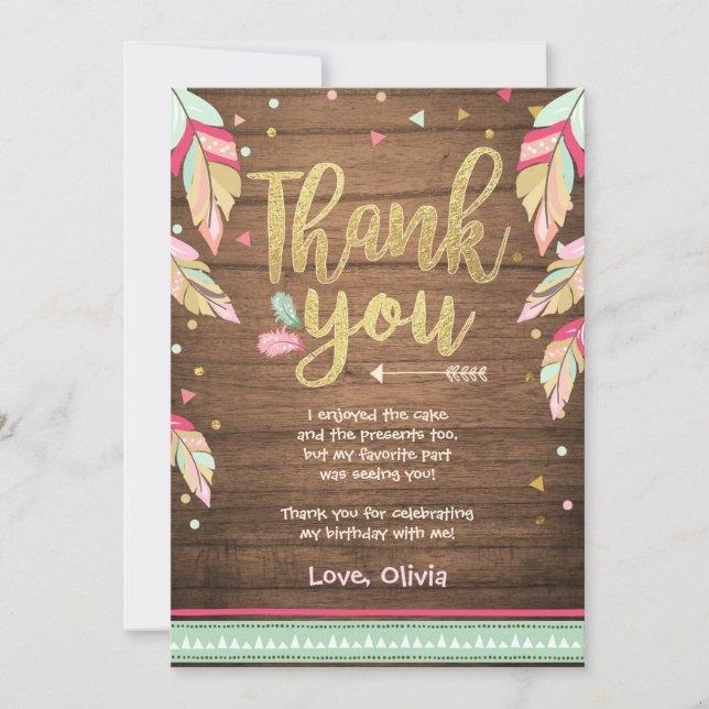 Wild One birthday Thank you card pink gold Girl (Front)