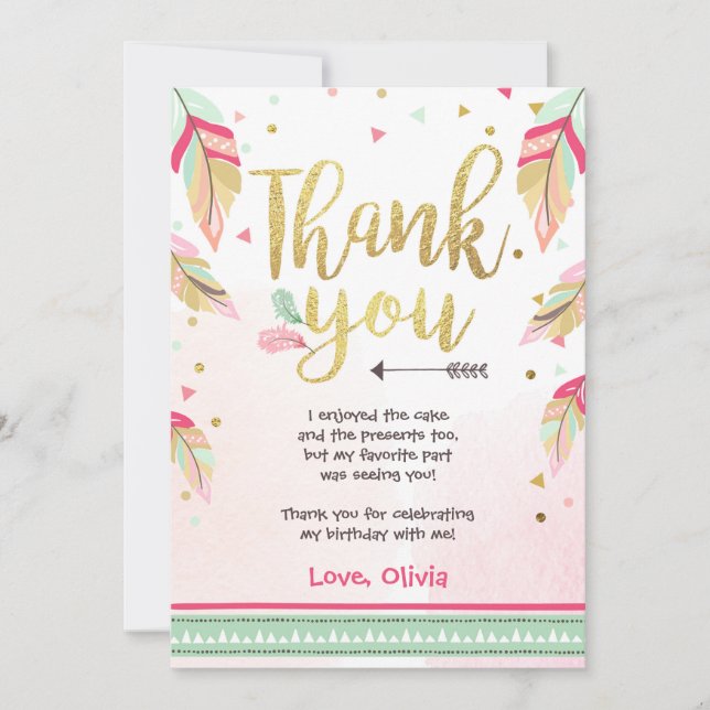 Wild One birthday Thank you card pink gold Girl (Front)