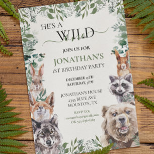 Wild One Birthday Woodland Animal Party Invitation