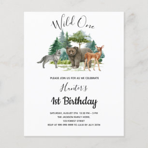 Wild One birthday woodland forest animals budget Flyer