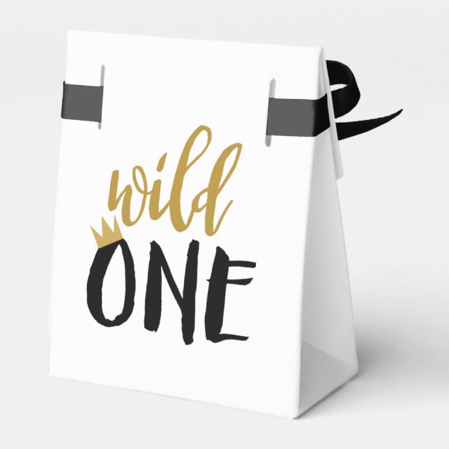 Wild One Black + Gold Photo 1 1st Birthday Favour Box (Back Side)