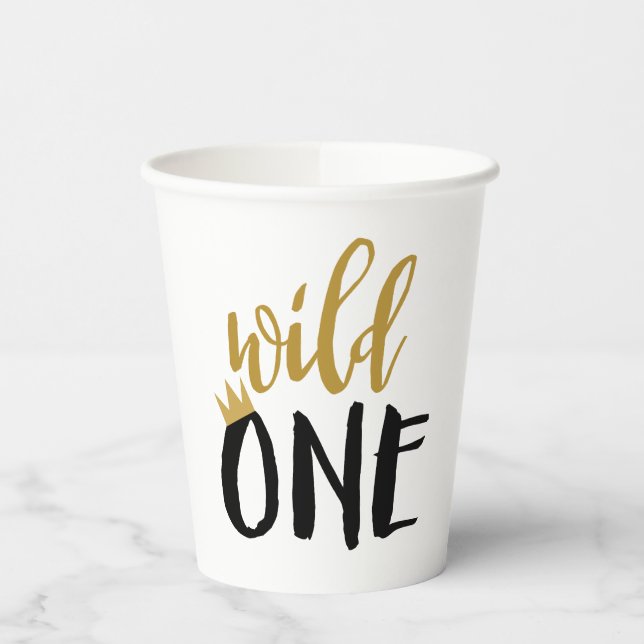 Wild One Black + Gold Photo 1 1st Birthday Paper Cups (Left)