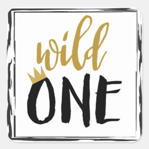 Wild One Black + Gold Photo 1 1st Birthday Square Sticker