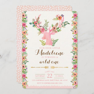 Wild One Boho Antler Birthday Invitation
