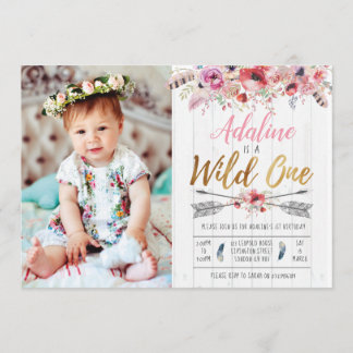 Wild One Boho Birthday Girls 1st birthday invite