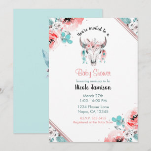 WILD ONE Boho Chic Floral Baby Shower Invitation