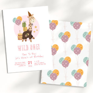 Wild One Boho Giraffe Girl 1st Birthday Invitation