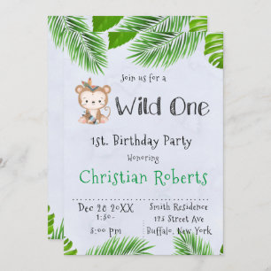 Wild One Boho Monkey Birthday Party Invitation