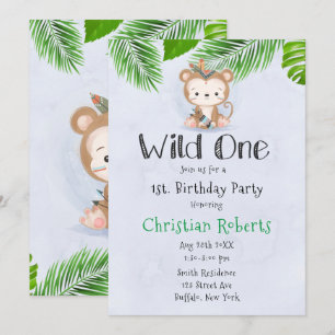 Wild One Boho Monkey Birthday Party Invitation