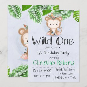Wild One Boho Monkey Birthday Party Invitation