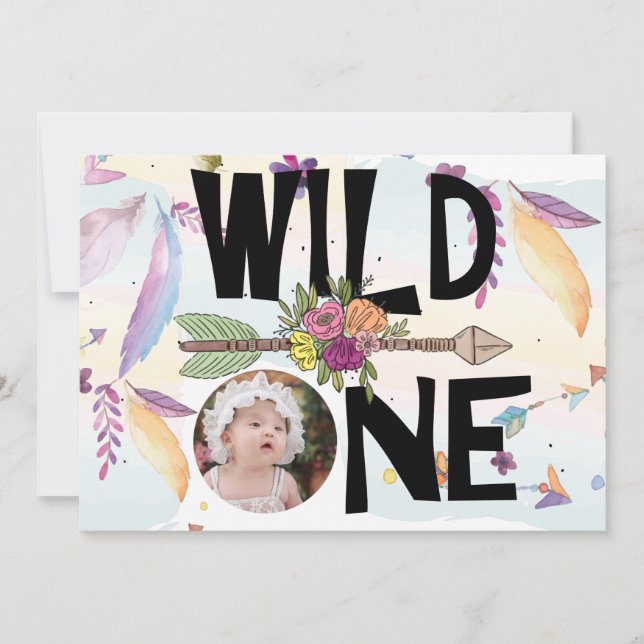 Wild One Boho Photo Girls First Birthday Invitation (Front)