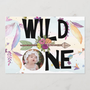 Wild One Boho Photo Girls First Birthday Invitation