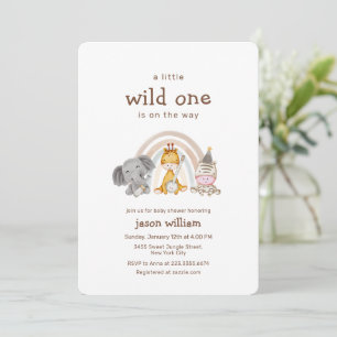 Wild One Boho Rainbow Safari Animals Baby Shower  Invitation