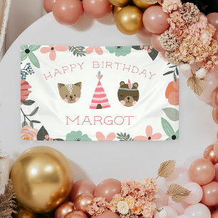 Wild One Boho Woodland Animals Birthday Party Banner