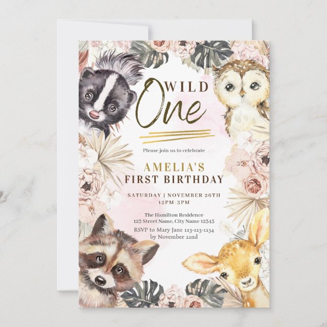Wild One Boho Woodland First Birthday Invitation (Front)