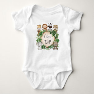 Wild One Boy Birthday Jungle Safari Animals Baby Bodysuit