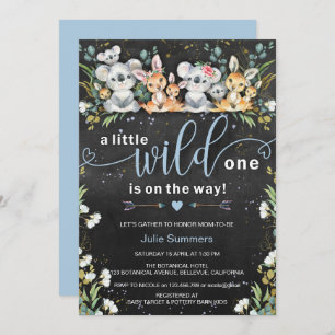 Wild One Boy Blue Koala & Kangaroo Baby Shower Invitation