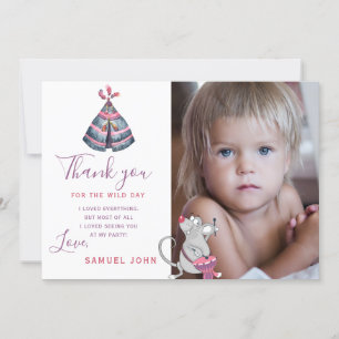 Wild One boy first birthday funny photo thank you  Invitation